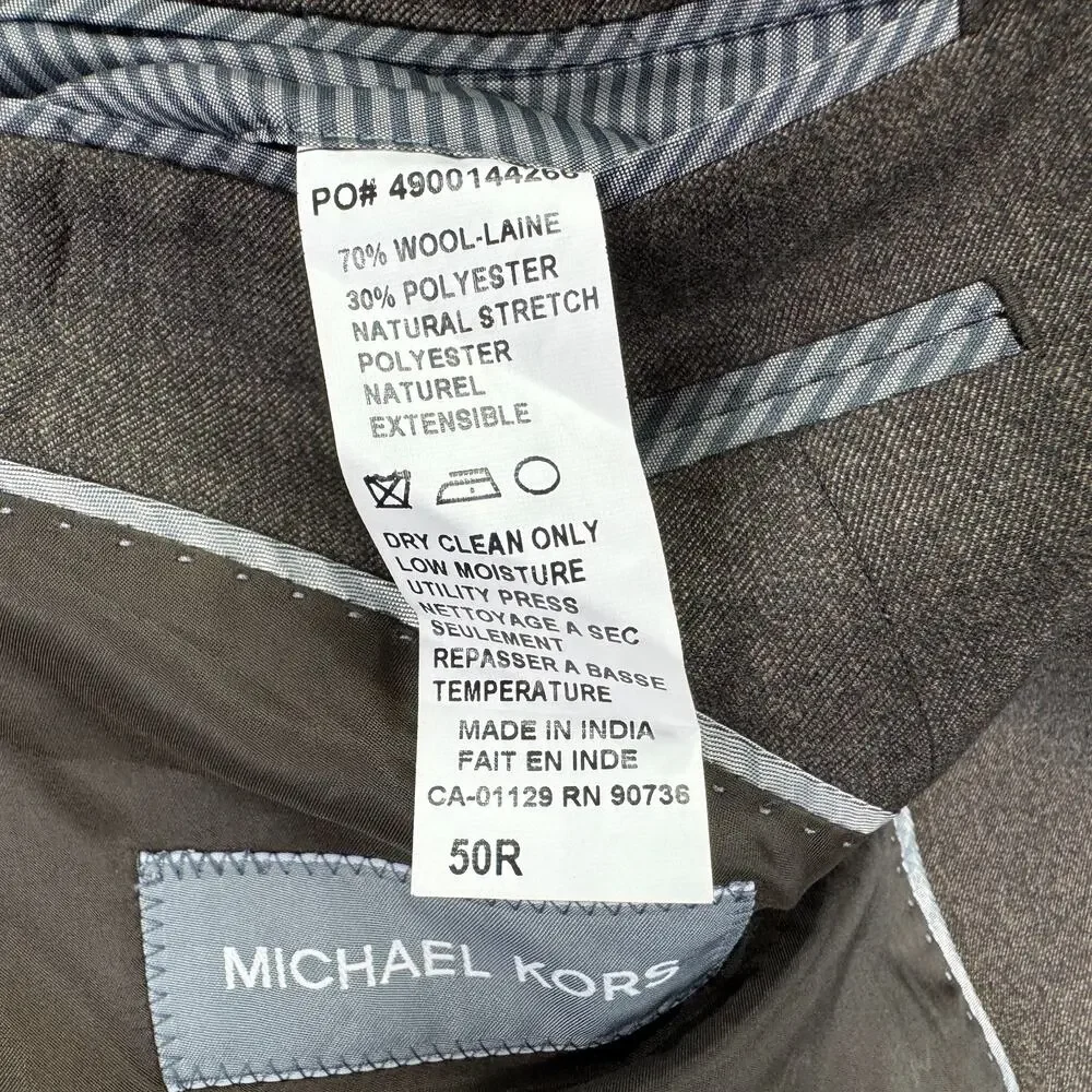 Michael Kors Mens Kidwell Classic Fit Wool Blend Stretch Suit Jacket Brown 50R
